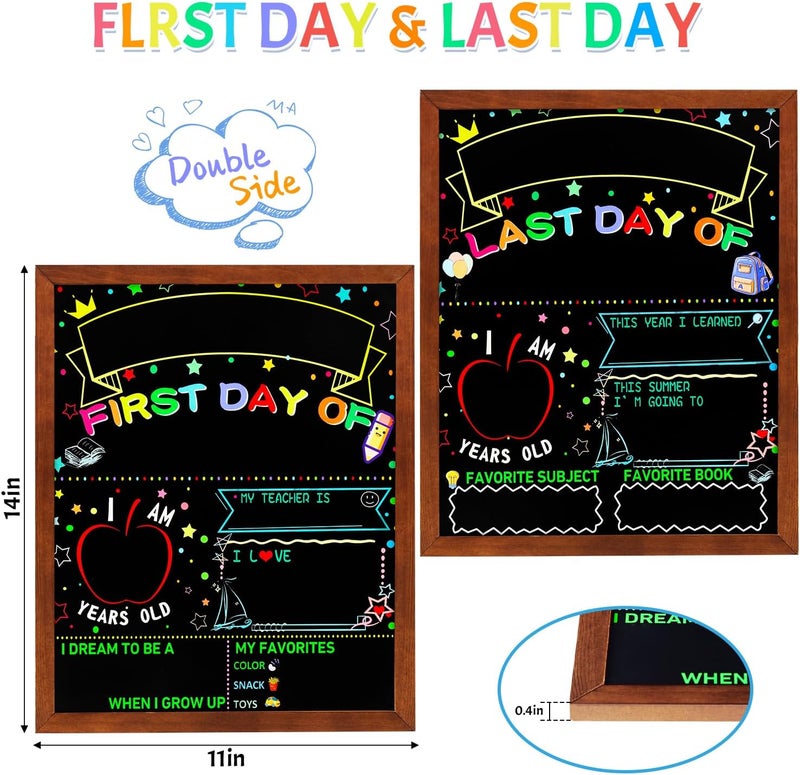 multiwins First and Last Day of School Double Sided Sign with Frame- 14”x11” Reusable Dry Erase Board - Back to School Supplies for Kindergarten Preschool - Image 2